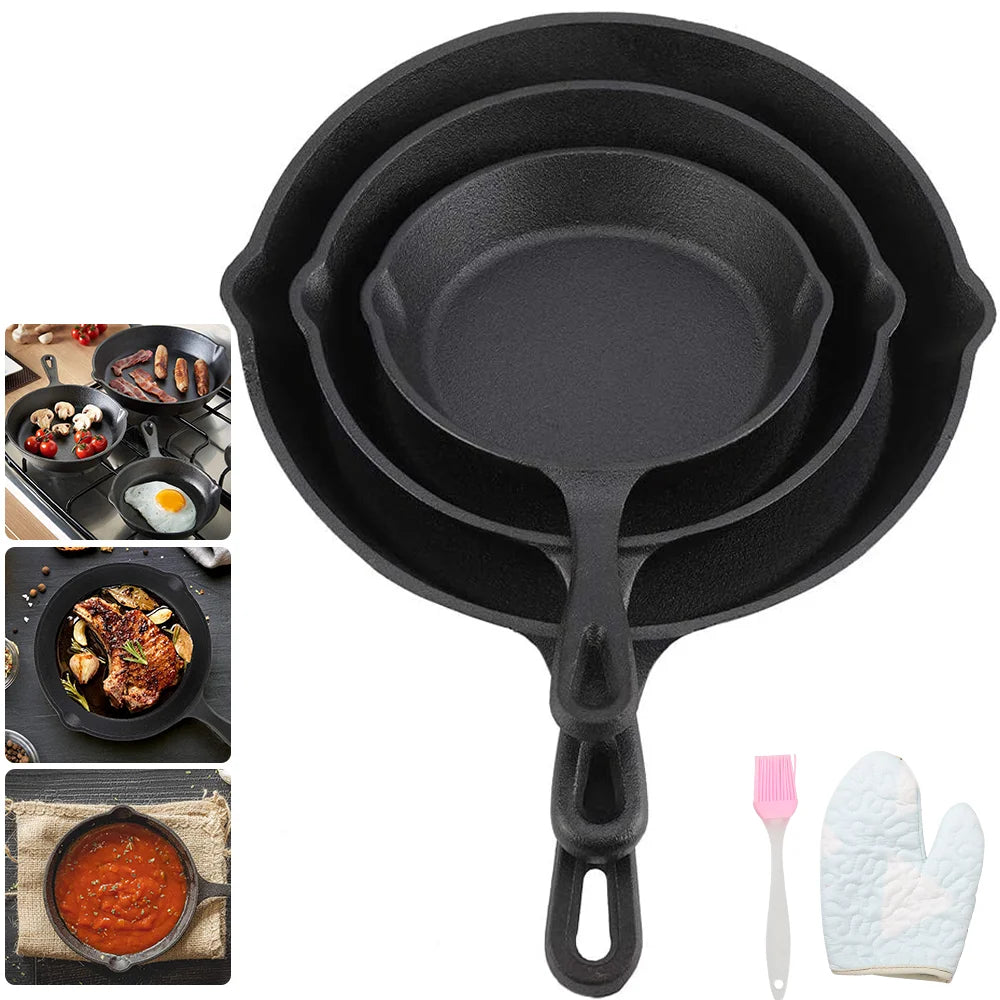 3PC Padella In Ghisa Wok Antiaderente A Nido D'ape Pentola Casa bistecca padella Stufa A Gas Pentola A Induzione Pentole Da Cucina 16/20/26 centimetri