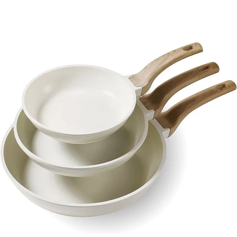 Set di 3 Padelle Antiaderenti 20/24/28cm con Rivestimento in Ceramica Bianca, Set di Padelle per Omelette, Pentole per Cucina a Induzione