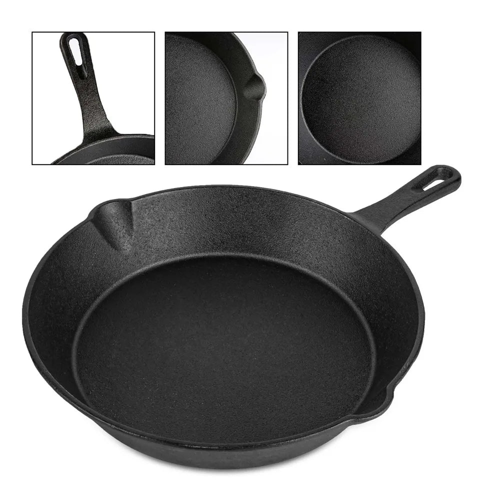 Set di 4 Padelle in Ghisa per Fornelli a Gas e Piani a Induzione, Universali per Friggere, Cucinare e Saltare in Padella, Antiaderenti