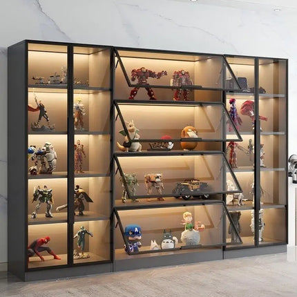 Customizable Display Case with Tempered Glass Door, LED Light, Large Capacity, Multiple Compartments, Aluminum Frame, Eco-Friendly