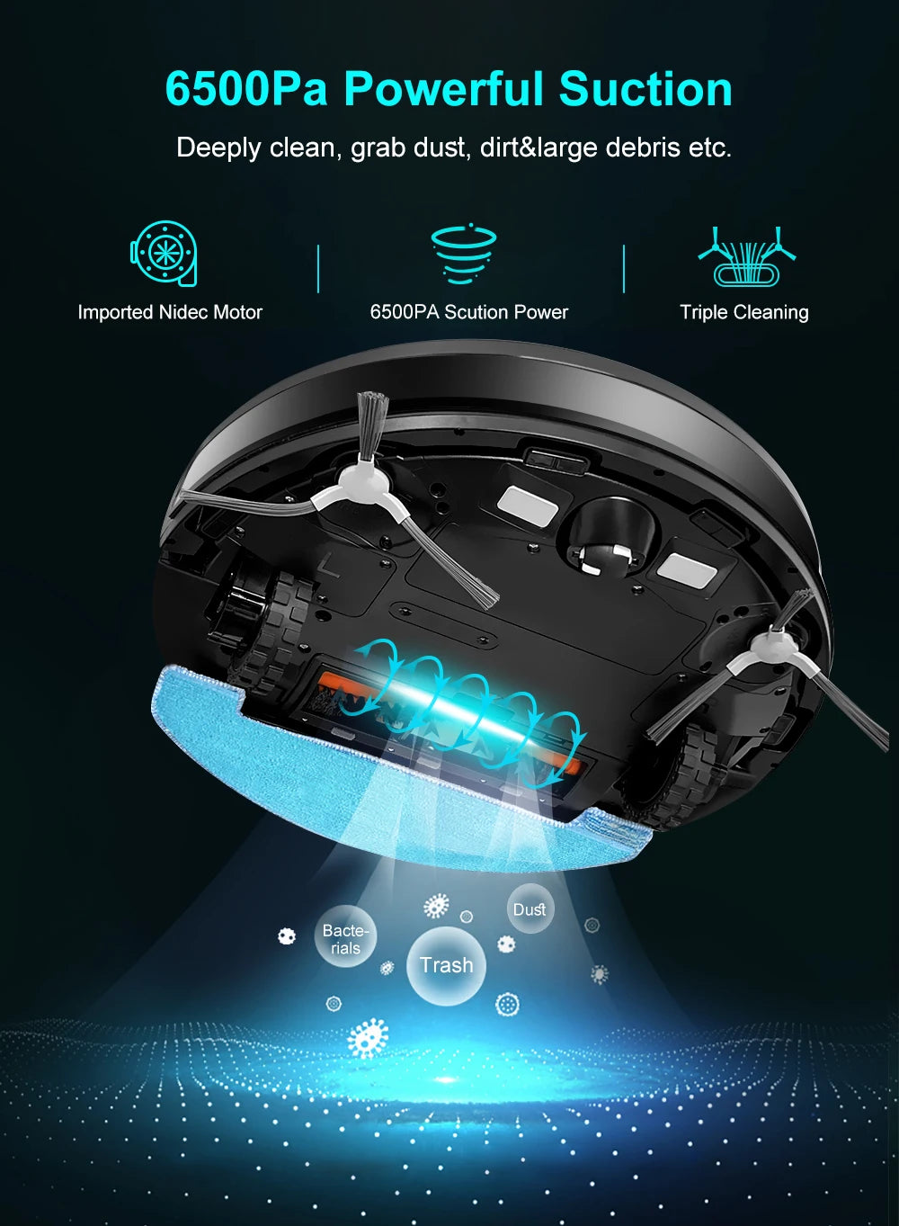 ABIR K30 Saugroboter, automatische Entleerungsstation, Laser-Lidar, 6500PA Saugleistung, mehrstöckige Kartierung, Nass- und Trockengerät für Smart Home