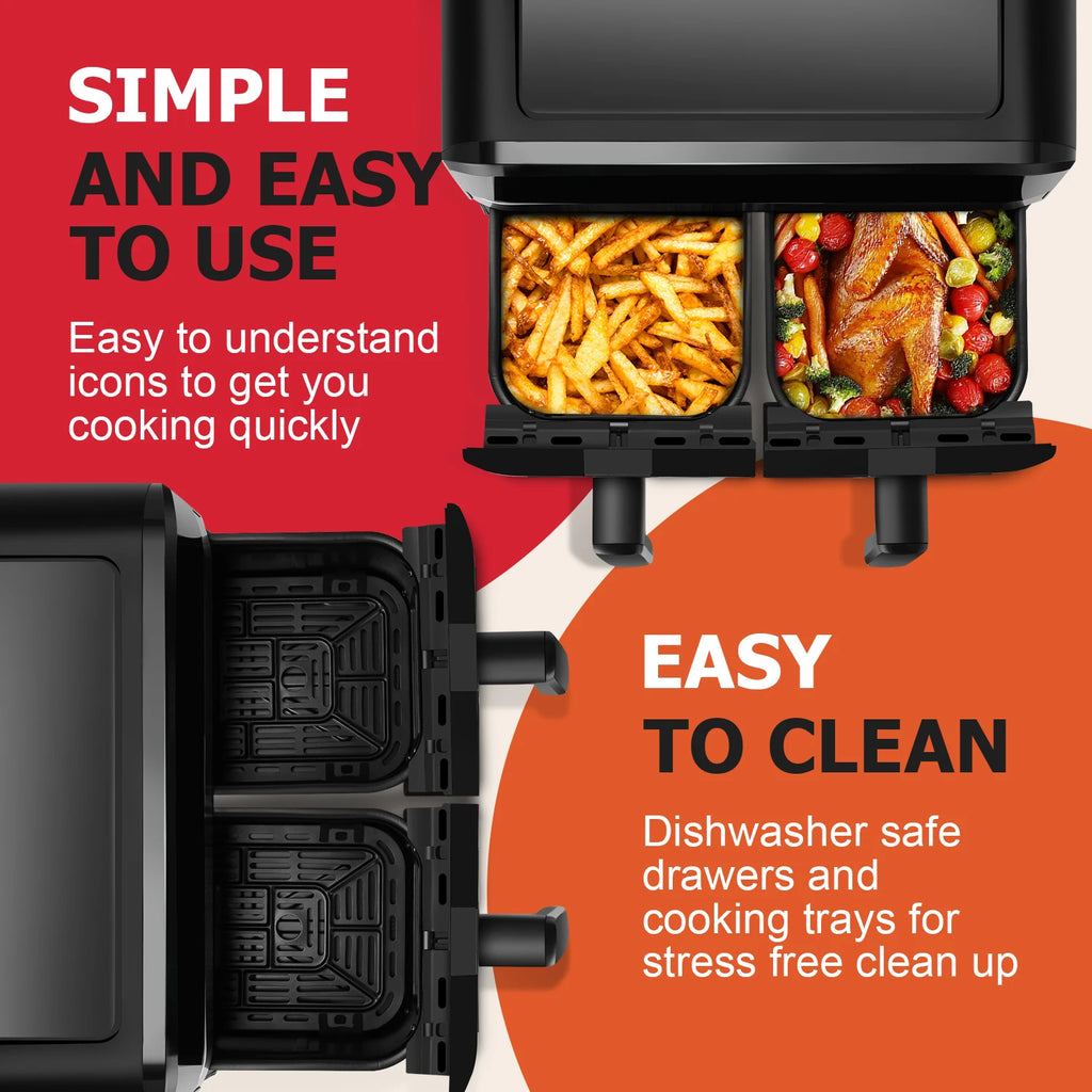 Forno friggitrice ad aria a doppio cestello da 9 litri con finestre Easy View - Oyajia