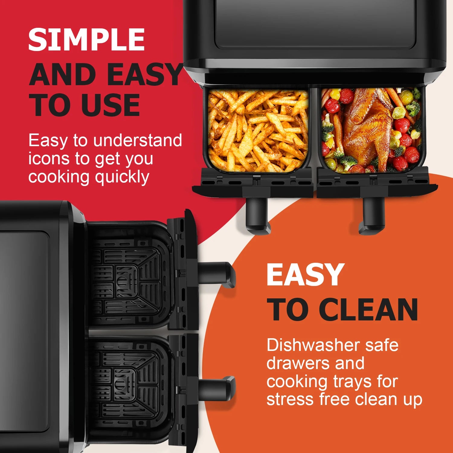Forno friggitrice ad aria a doppio cestello da 9 litri con finestre Easy View - Oyajia