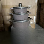 Set di Pentole in Alluminio Nero con Rivestimento in Granito Antiaderente, 20 24 28 32 36 40 44cm
