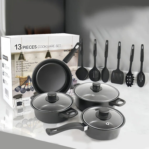 12 pezzi set di pentole antiaderenti pentola per il latte padella in pietra Maifan con coperchio set di pentole impilabili per tutti i tipi di fornelli