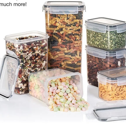 Set di 64 Contenitori Ermetici per Alimenti Secchi con Coperchi Sigillati (32 Bottiglie + 32 Coperchi), Organizzatori in Plastica di Varie Dimensioni per Dispensa, Contenitori da Cucina a Prova di Perdite per Farina, Cereali,