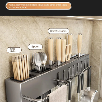 Mensole da cucina senza attrezzi, accessori da cucina, tubo portabacchette multifunzionale a parete, portaoggetti per coltelli e utensili