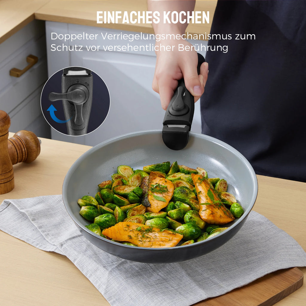 Pfannenset mit abnehmbarem Griff, antihaftbeschichtete Keramikpfannen, Induktionspfannenset mit Kochutensilien, für alle Herdarten