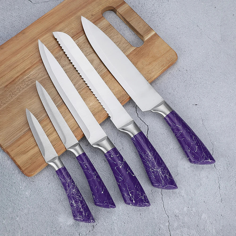 DFITO 6-teiliges ultra-scharfes 3Cr13 Küchenmesserset aus Edelstahl mit Hohlgriff, professionelle Haushaltsmesser für Fleisch/Gemüse