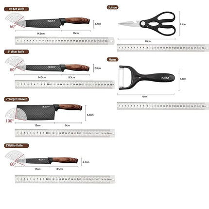ZENG 7-Piece Professional Kitchen Knife Set with Star Pattern, Stainless Steel, Ergonomic Handle, with Cutting Board, Scissors, and Gift Box