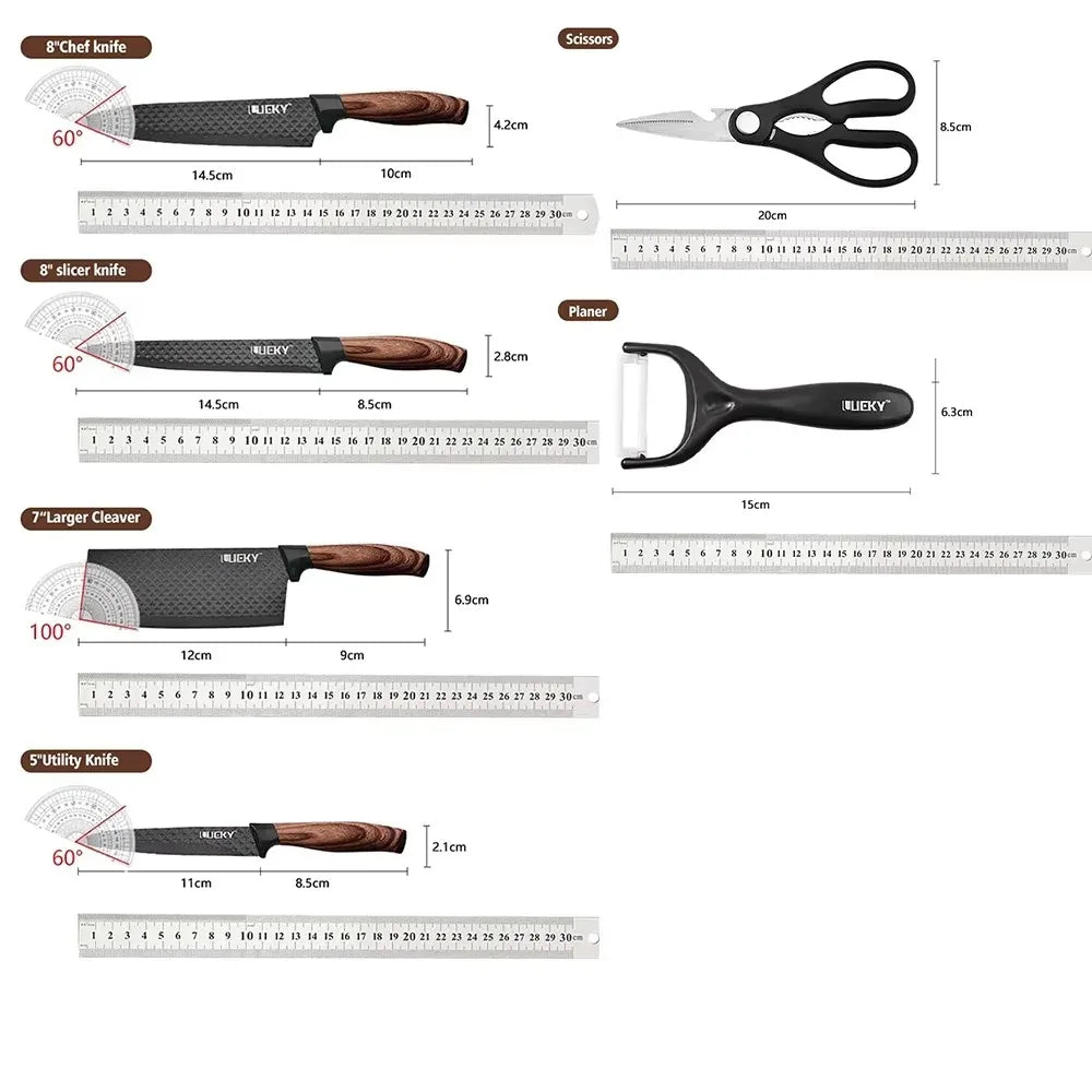 ZENG 7-teiliges professionelles Küchenmesserset mit Sternenmuster, Edelstahl, ergonomischer Griff, mit Schneidebrett, Schere und Geschenkverpackung