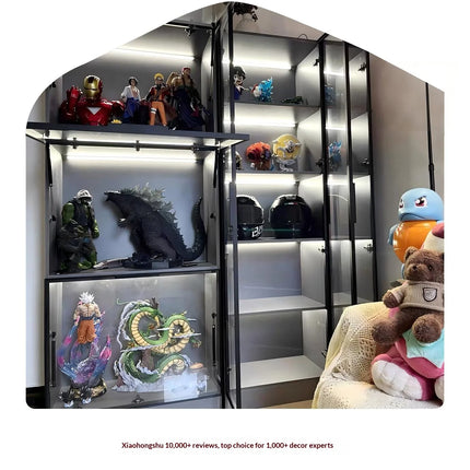 Customizable Display Case with Tempered Glass Door, LED Light, Large Capacity, Multiple Compartments, Aluminum Frame, Eco-Friendly