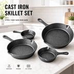 Set di 4 padelle in ghisa non rivestita, padelle di diverse dimensioni 14/16/20/26 cm, pentole con ritenzione uniforme del calore, compatibili con induzione, gas e fuoco aperto per cucinare in cucina