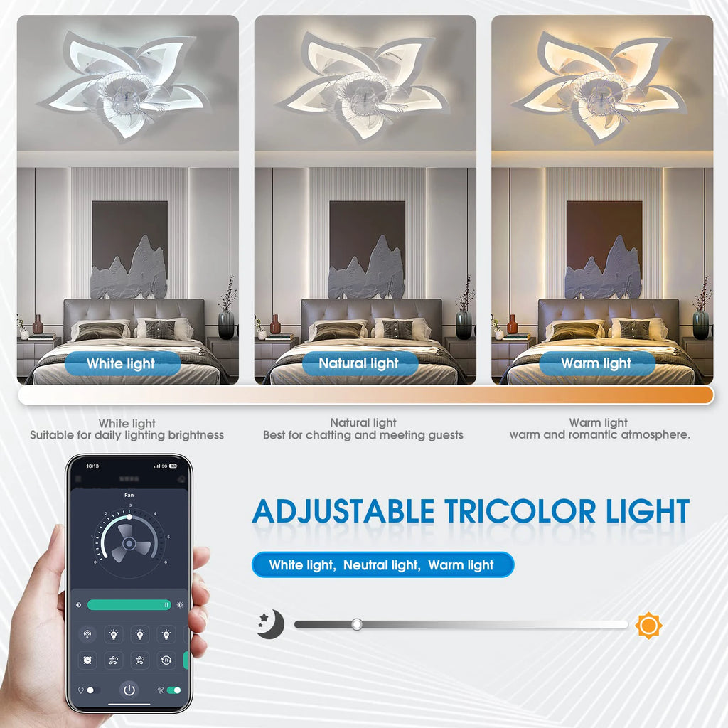 Jelena Ventilatori da soffitto da incasso Luci da ventilatore a LED a forma di fiore semplice con telecomando Camera da letto Nero Bianco Ventilatore a LED a 6 velocità