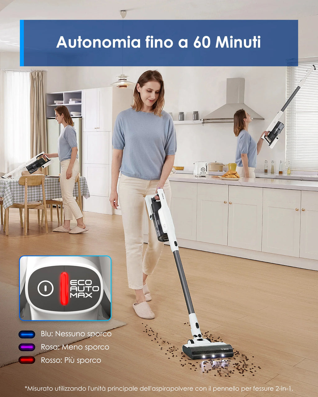 Tineco A30S, Kabelloser Staubsauger, 160 W Saugleistung, 60 Minuten Laufzeit, 1 l Staubbehälter, ZeroTangle-Bürste, PureCyclone-Technologie, LED-Licht