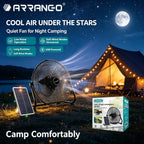 Arrango Solar-Standventilator, groß, wiederaufladbar, leise, 3 Geschwindigkeiten, tragbar, mit Solarpanel, für Camping, Zelt, Outdoor, Notfall, Hausbelüftung