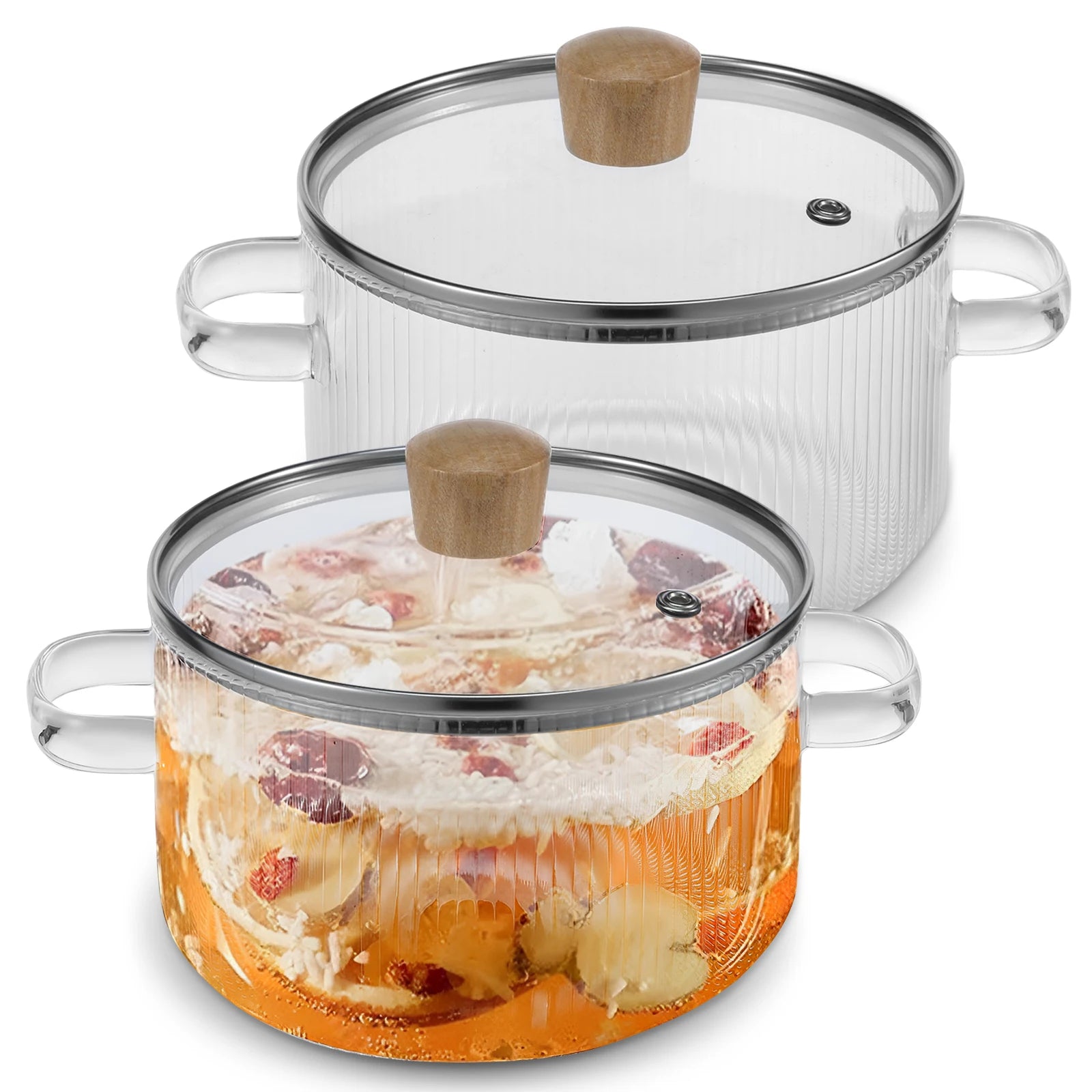 Glas-Kochtopf Transparenter Kochtopf mit Deckel Hitzebeständiger Glas-Suppentopf 1,6 l Glas-Kochtopf mit Doppelgriff Kochutensilien