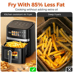Patbrela Friggitrice ad Aria 5,5L 8-in-1 Forno Elettrico con Schermo LED Digitale e Finestra Visibile, 1350W, Nero