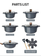 Donnor Set di pentole da 15 pezzi Set di pentole antiaderenti serie Wave Casseruola con rivestimento in granito Utensili da cucina senza fumo