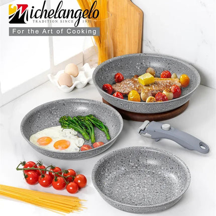 MICHELANGELO Nonstick Pan Set with Detachable Handle Aluminum Pot with Granite Coating Egg Pan Cookware Set
