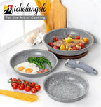 MICHELANGELO Set di padelle antiaderenti con manico rimovibile Pentola in alluminio con rivestimento in granito Padella per uova Set di pentole
