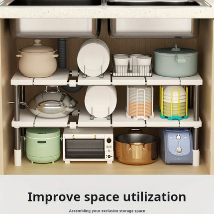 Adjustable Under Sink Storage Shelf, Expandable Kitchen and Bathroom Cabinet Organizer, Durable Multi-layer Space-Saving Pot Rack