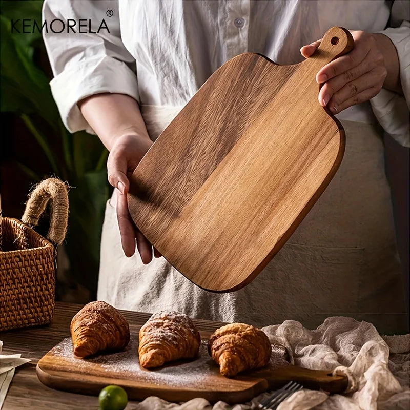 KEMORELA Schneidebrett aus Holz mit Griff für Fisch, Käse, Brot, Dessert, Obst und Gemüse – Langlebiges und Elegantes Design