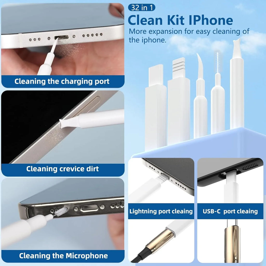 20/32 in 1 Multifunktionales Tiefenreinigungsset für iPhone-Anschlüsse, AirPods, Tastatur und Key-Cap-Entferner – Präzisionswerkzeuge