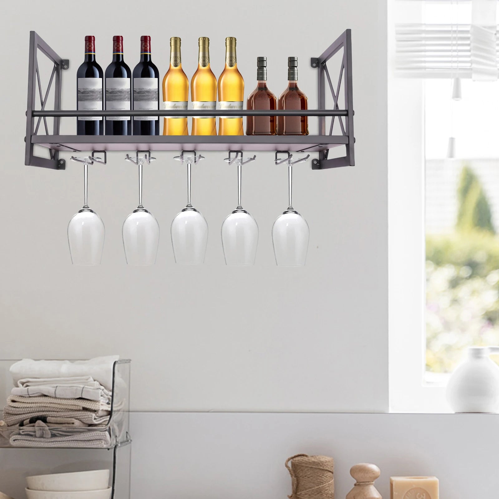 Scaffale portaoggetti a parete in metallo, portabottiglie da Bar, supporto per cucina ristorante bagno