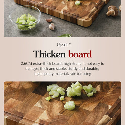 HEZHEN tagliere Premium in legno di acacia, accessorio da cucina con scarico dell'acqua e a prova di umidità