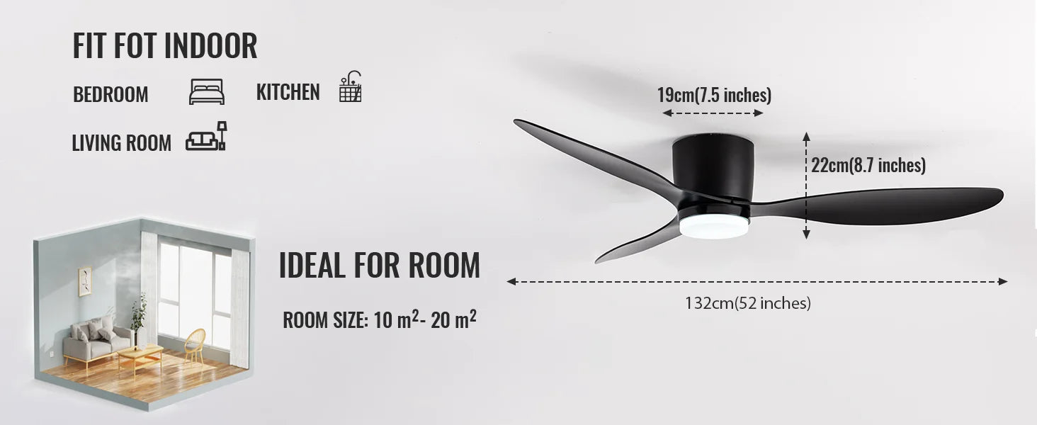 Ventilatore da Soffitto IRALAN con Luce, Motore DC Silenzioso a Risparmio Energetico, 3 Colori Variabili, 6 Velocità Regolabili, per Camera da Letto e Soggiorno