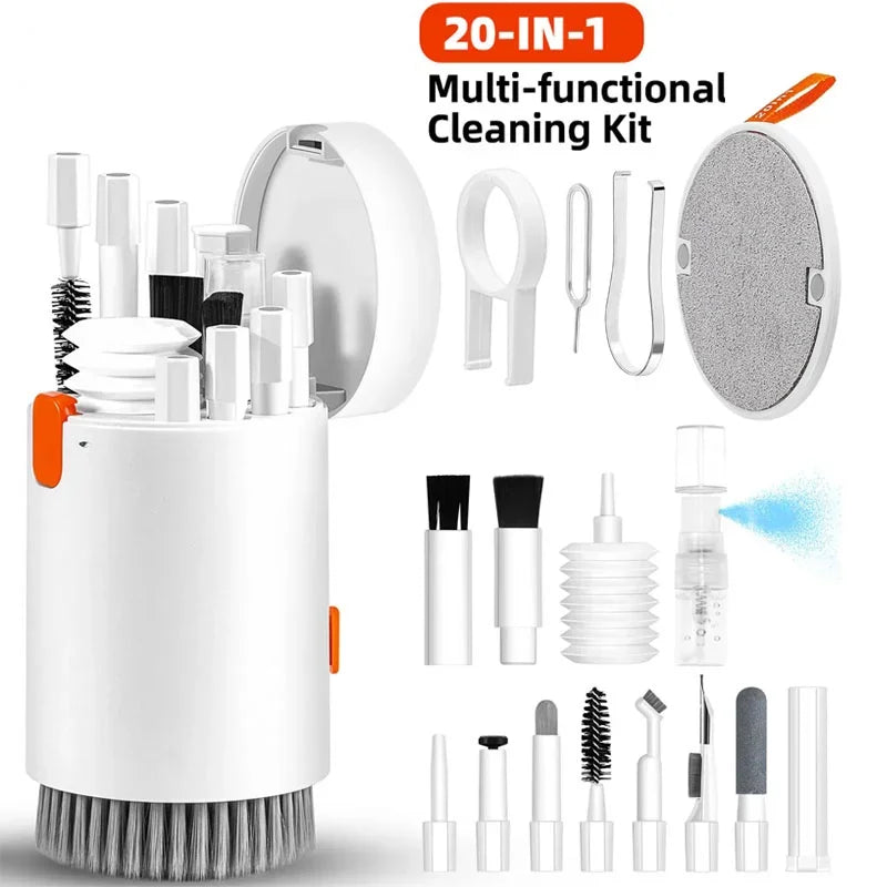 20 in 1 Set di strumenti per la pulizia della tastiera del computer portatile Cuffie per fotocamera digitale Kit per la pulizia del telefono cellulare Auricolari Penna per la pulizia Estrattore per copritasti