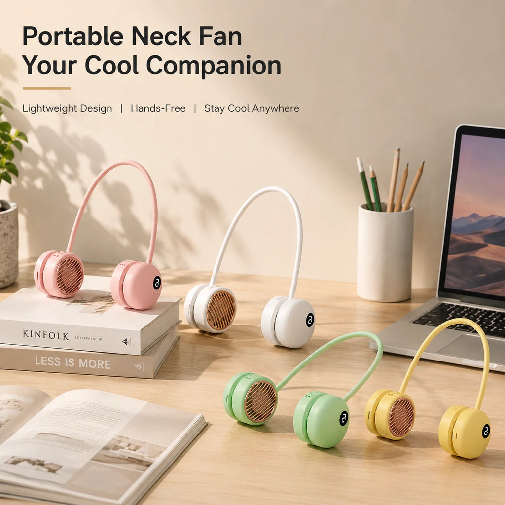 Ventilatore da collo senza pale Dual-Turbo a 5 velocità USB-C, portatile, in silicone, silenzioso, ricaricabile, 165g