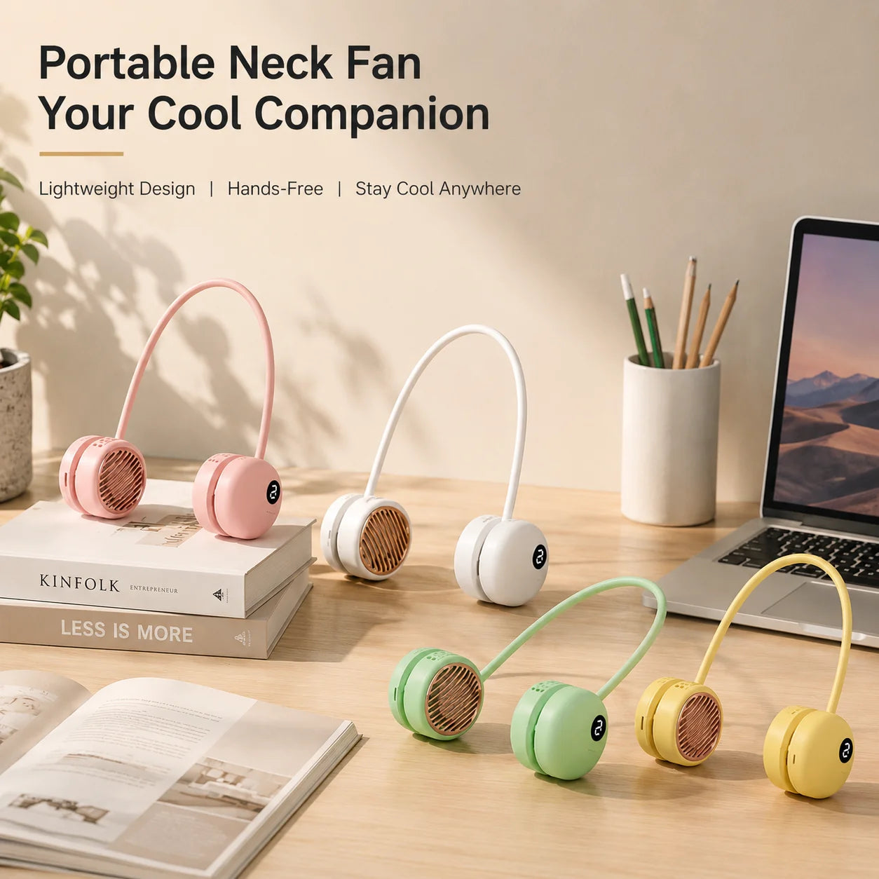 Ventilatore da collo senza pale Dual-Turbo a 5 velocità USB-C, portatile, in silicone, silenzioso, ricaricabile, 165g