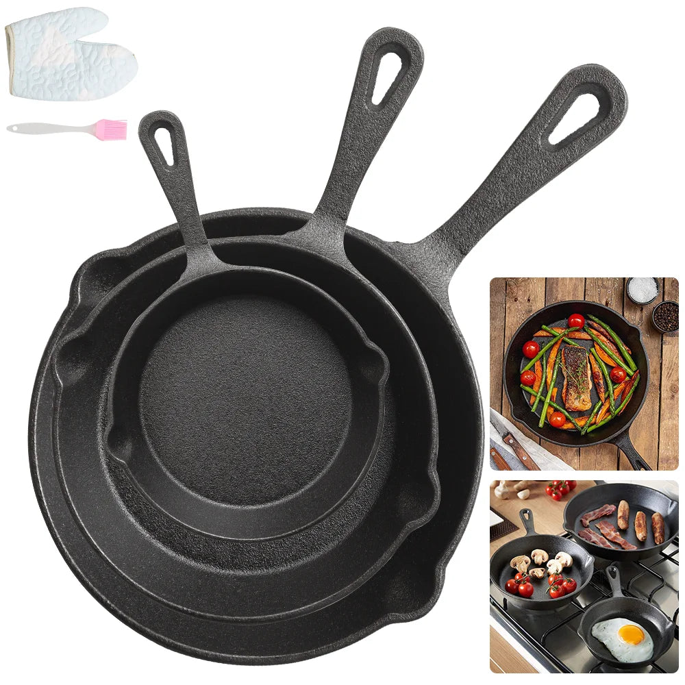3PC Padella In Ghisa Wok Antiaderente A Nido D'ape Pentola Casa bistecca padella Stufa A Gas Pentola A Induzione Pentole Da Cucina 16/20/26 centimetri