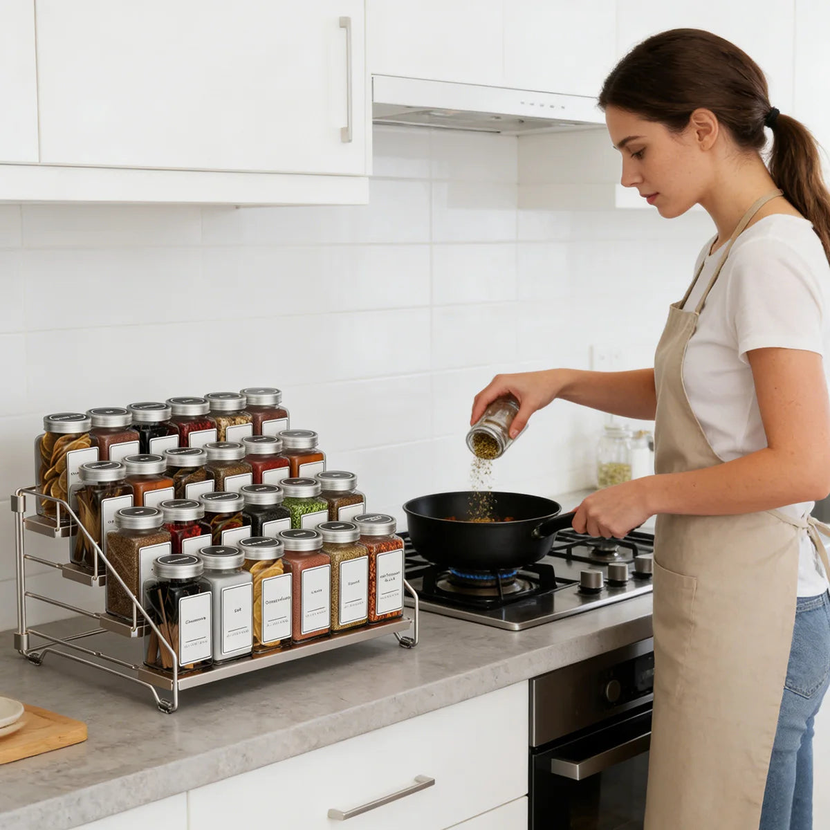 Portaspezie a 4 livelli in acciaio inossidabile da appoggio per cucina, porta barattoli di erbe da incasso, portaoggetti da parete