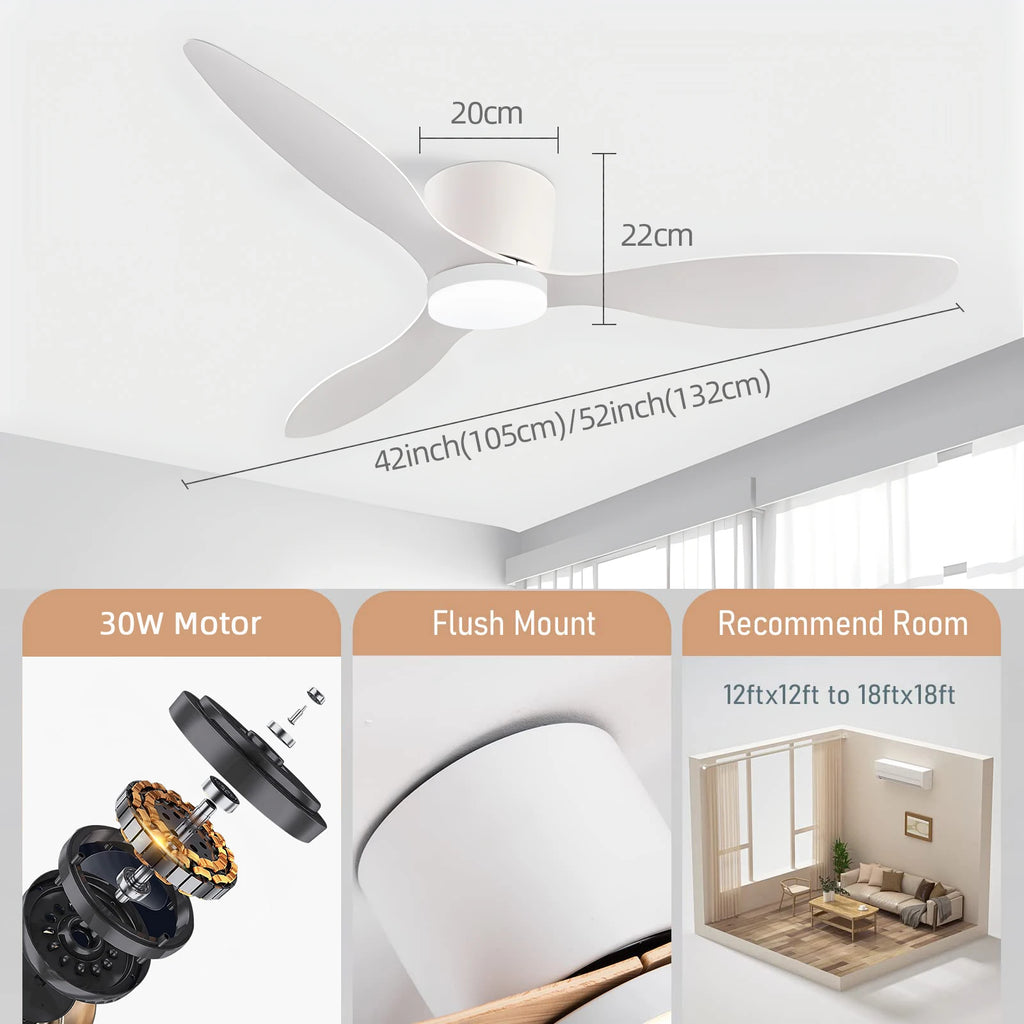 Ventilatore da Soffitto IRALAN con Luce, Motore DC Silenzioso a Risparmio Energetico, 3 Colori Variabili, 6 Velocità Regolabili, per Camera da Letto e Soggiorno