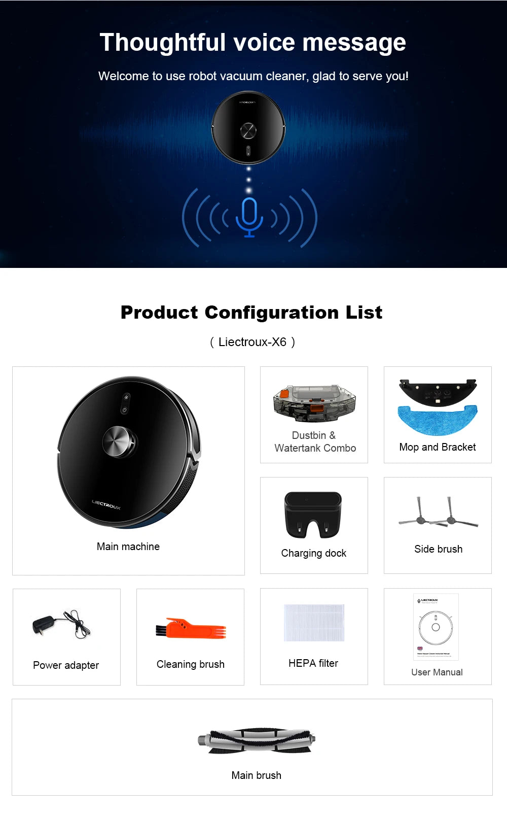 (codice promozionale: AEGG66)  Aspirapolvere robot ibrido Liectroux X6,navigazione laser Lidar,6500 pa,mappa multi-piano,pulizia a umido a forma di Y,zona vietata APP,area selettiva,riprendi punto di interruzione
