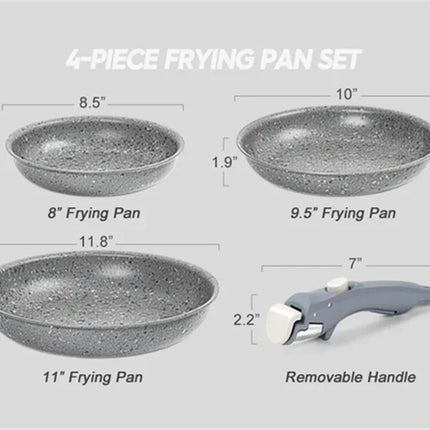 MICHELANGELO Nonstick Pan Set with Detachable Handle Aluminum Pot with Granite Coating Egg Pan Cookware Set