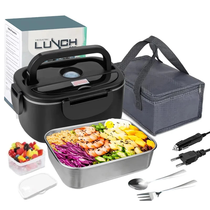 2.5L 90W Elektrische Heizung Lunchbox 12/24/220V Edelstahl-Innenauskleidung Tragbarer Lebensmittelwärmer Bento Box Lebensmittelbehälter für Auto Zuhause