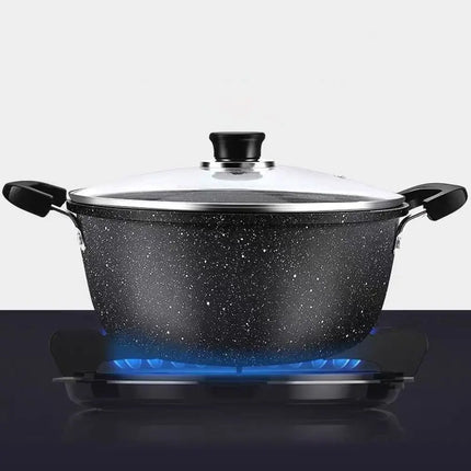 Pentola universale per zuppa a due manici in pietra Maifan con coperchio, adatta per cucinare in cucina, pentola antiaderente per uso domestico, compatibile con fornelli a gas e a induzione