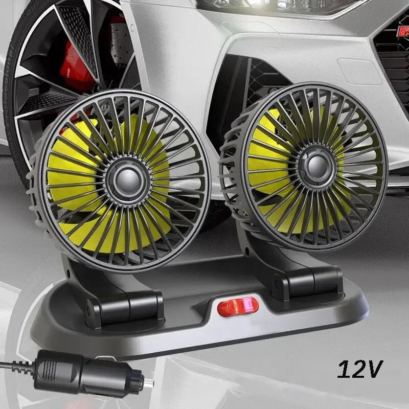 Ventilatore per auto EAFC 5V 12V a doppia testa con raffreddamento ad aria a 360° °   Mini ventilatore portatile USB regolabile per auto, accessori per auto a basso rumore