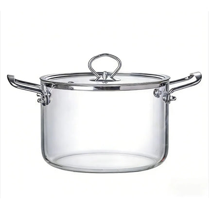 Glass Pot with Lid and Double Stainless Steel Handles, Heat Resistant, for Cooking Milk and Pasta