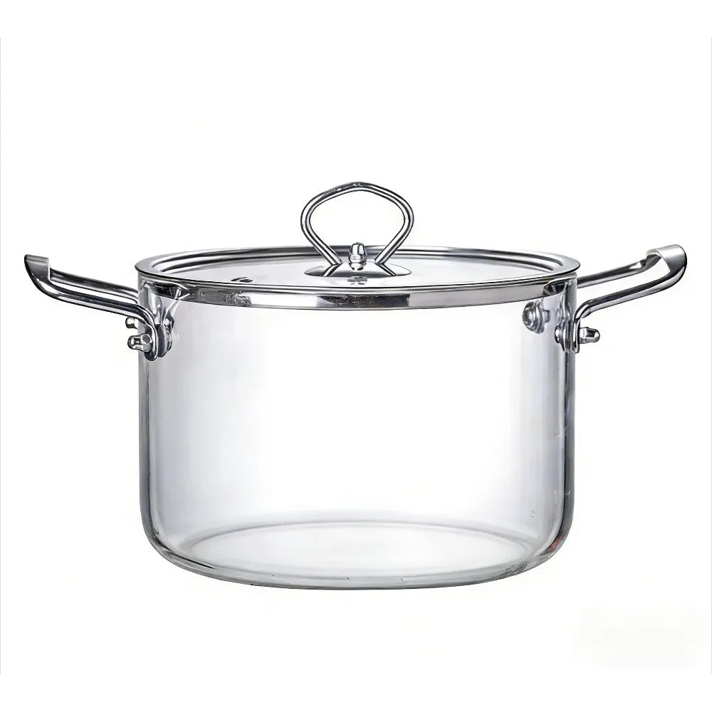 Glas-Kochtopf mit Deckel und doppelten Edelstahlgriffen, hitzebeständig, zum Kochen von Milch und Nudeln