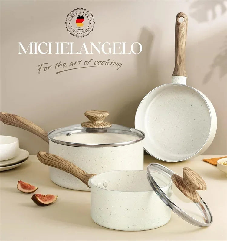 MICHELANGELO Pentola per stufato antiaderente con coperchio Pentola per salsa Manico da forno rivestito in granito Pentola da cucina multifunzionale Compatibile con tutte le fornelli