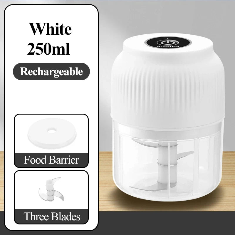 Mini Akku-Zerkleinerer, 250ml, USB-wiederaufladbar, Knoblauch- und Gemüseschneider, Knoblauchpresse