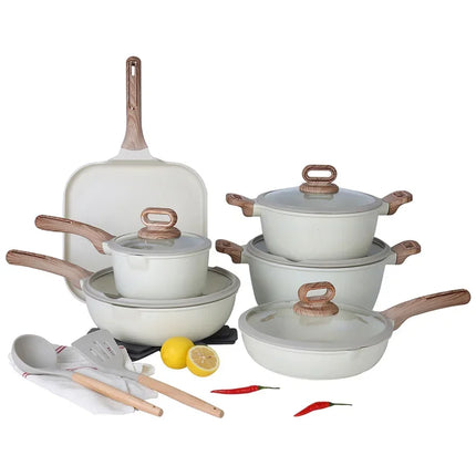 DONNOR 15/16 Pezzi Set di Pentole Antiaderenti, Padella, Pentola per il Latte, Pentola per Zuppa, Set da Cucina per Fornello a Gas e a Induzione