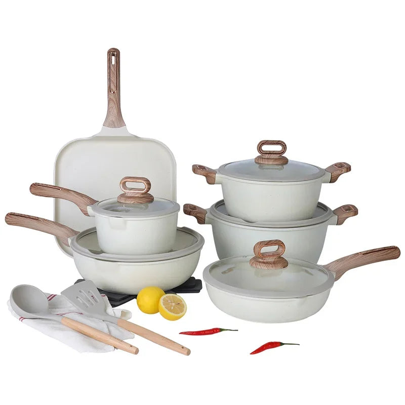 DONNOR 15/16-teiliges Topfset Antihaft-Bratpfanne 15/16-teiliges Kochgeschirr Milchkännchen Suppentopf Küchenset Gasherd Induktionsherd