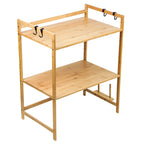 Mensola per microonde, supporto per microonde in bambù a 2 livelli con 4 ganci e supporto per tagliere, 37 cm * 52 cm * 67 cm