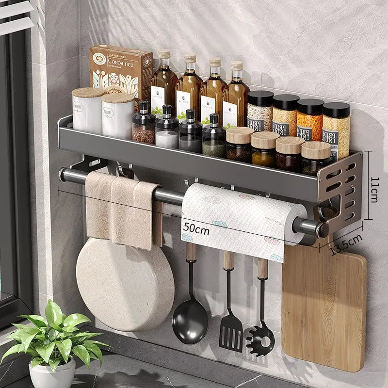 Scaffale da Cucina Color Canna di Fucile - Organizzatore Multifunzionale in Alluminio Senza Foratura per Spezie e Coltelli